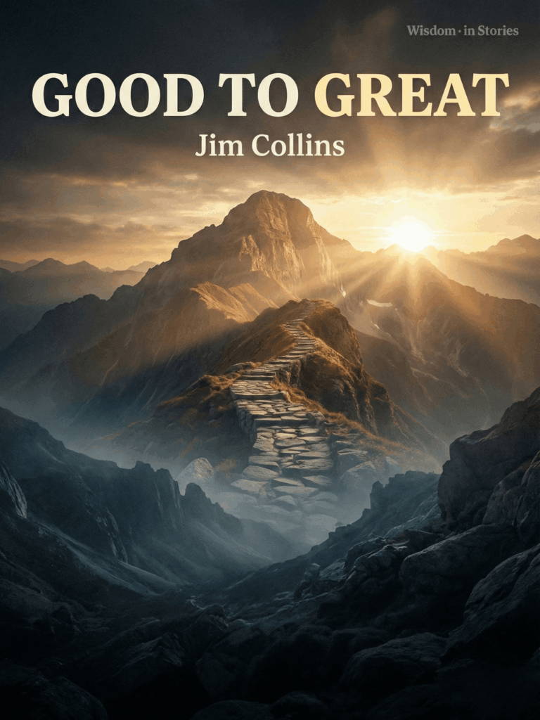 Good to Great review - Wisdom in Stories book cover featuring hands removing pieces from organizational chart